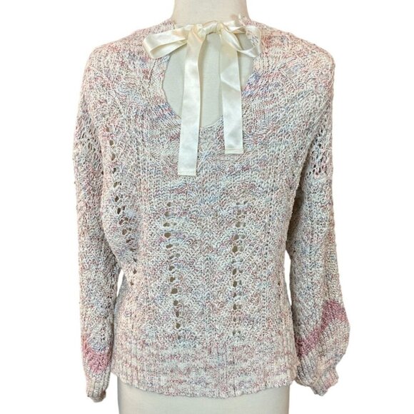 Lauren Conrad Open Knit Sweater With Back Ribbon Tie Multicolored Ladies Medium - Picture 5 of 10